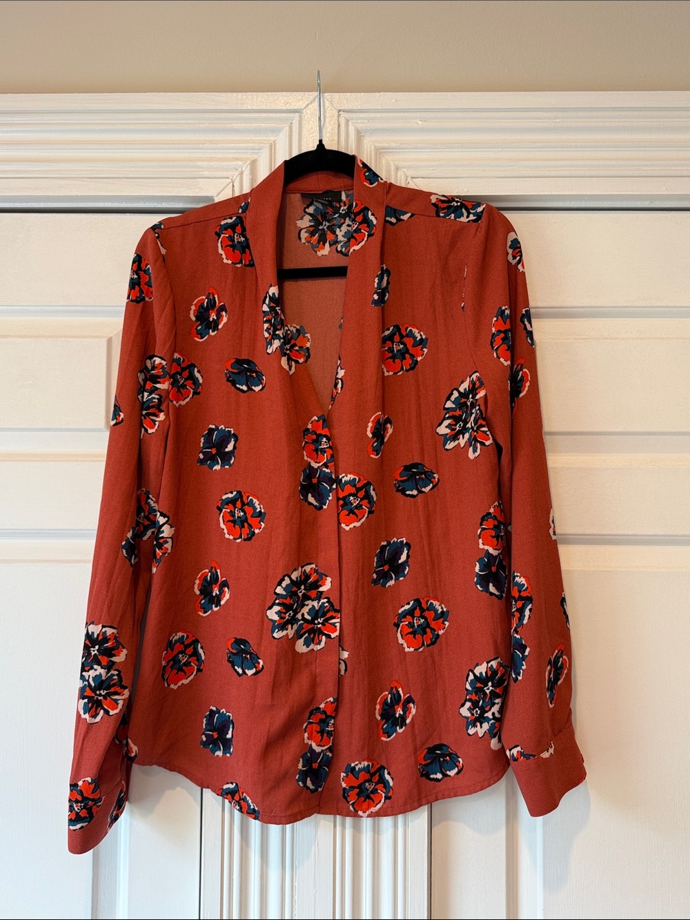 Halogen Light Red Floral V-Neck Blouse